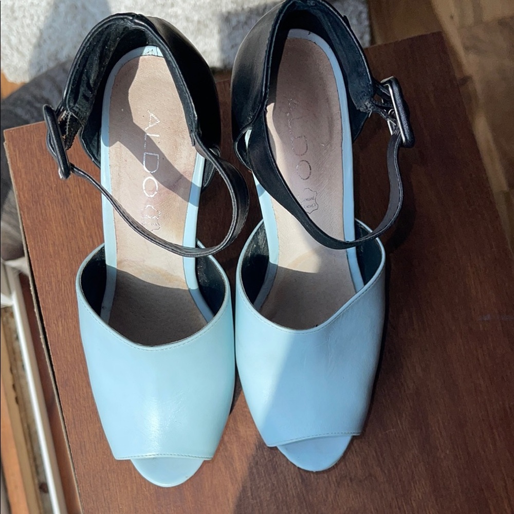 Aldo Black and Light Blue Peep Toe Heels - Picture 4 of 12